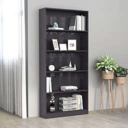 vidaXL 5-Tier Book Cabinet High Gloss Gray 31.5