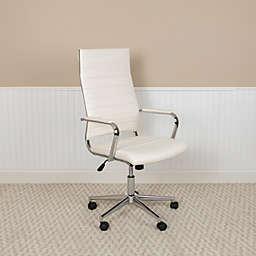 Emma + Oliver High Back White LeatherSoft Ribbed Executive Swivel Office Chair - Desk Chair