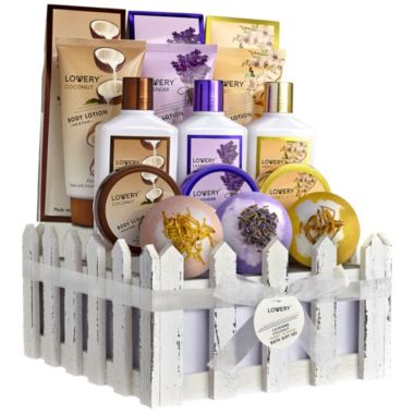 Lovery Home Spa Gift Baskets - Coconut, Lavender, Jasmine & Honey Almond Scent - 16pc. View a larger version of this product image.