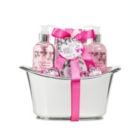 Alternate image 0 for Freida and Joe Pink Orchid & Strawberry Fragrance Bath & Body Spa Gift Set in a Silver Tub Basket