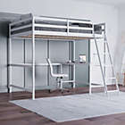 Alternate image 1 for Emma and Oliver Ridley Twin Wood Loft Bed Frame with Protective Guardrails and Integrated Desk and Ladder in White for Use with Any 6-8" Thick Mattress