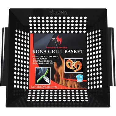 Kona Best Vegetable Grill Basket with Handles, Porcelain Enameled BBQ Accessory, 14"x12"x3". View a larger version of this product image.