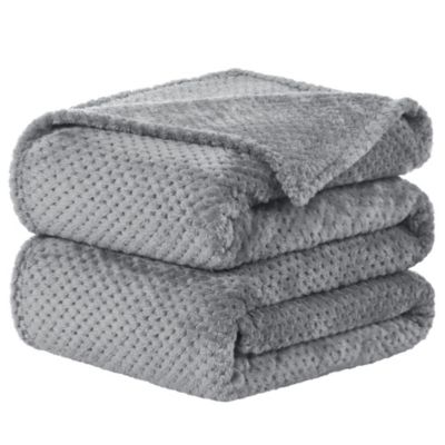 PiccoCasa Flannel Fleece Bed Blankets and Throws for Sofa, Soft Warm Microfiber Blanket, Mesh Fuzzy Plush 330GSM Lightweight Decorative Solid Blankets for Bed 50"x60" Gray