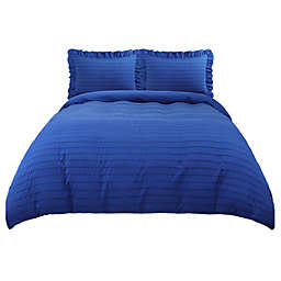 PiccoCasa 3 Pieces Royal Blue Queen Duvet Cover Set, Seersucker Textured Stripe Soft Comforter Cover Set (1 Duvet Cover + 2 Pillowcases) with Zipper Closure & Corner Ties