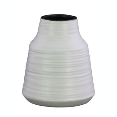 Urban Trends Collection Ceramic Round Vase with Broad Lips, Short Neck and Combed Design Body SM Coated Finish White. View a larger version of this product image.