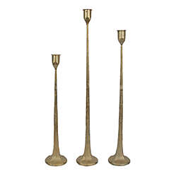 Audreys Set of 3 Mid-Century Modern Style Forged Iron Taper Candle Holder Antique Gold Finish