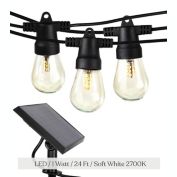 Brightech Ambience Pro Weatherproof Solar LED Commercial Grade String Lights - 12 Shaterproof Plastic Bulbs, 1W, 27 Ft, 2700K