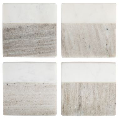 Laurie Gates Duo-Tone Four Piece Square Marble Coaster Set in Light Grey. View a larger version of this product image.