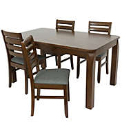 Sunnydaze Indoor 5-Piece Solid Rubberwood Dining Table and Chairs Set - Dark Walnut with Gray Cushions