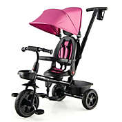 Slickblue 4-in-1 Reversible Toddler Tricycle with Height Adjustable Push Handle-Pink