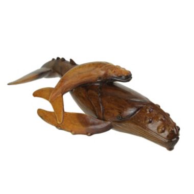 Contrast Beautiful Carved Teak Wood Humpback Whale and Baby Tabletop Statue 20 Inches Long. View a larger version of this product image.