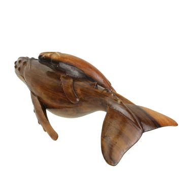 Contrast Beautiful Carved Teak Wood Humpback Whale and Baby Tabletop Statue 20 Inches Long. View a larger version of this product image.