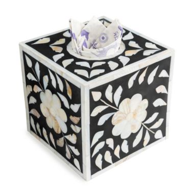 GAURI KOHLI Jodhpur Mother of Pearl Tissue Box Cover - Black. View a larger version of this product image.