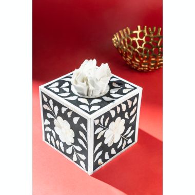 GAURI KOHLI Jodhpur Mother of Pearl Tissue Box Cover - Black. View a larger version of this product image.