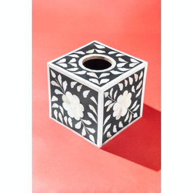 GAURI KOHLI Jodhpur Mother of Pearl Tissue Box Cover - Black. View a larger version of this product image.