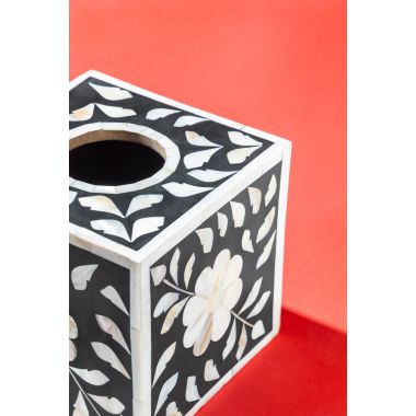GAURI KOHLI Jodhpur Mother of Pearl Tissue Box Cover - Black. View a larger version of this product image.