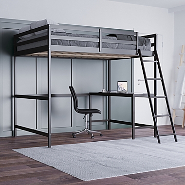 Emma and Oliver Ridley Full Wood Loft Bed Frame with Protective Guardrails and Integrated Desk and Ladder in Espresso for Use with Any 6-8" Thick Mattress. View a larger version of this product image.