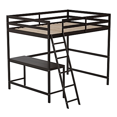 Emma and Oliver Ridley Full Wood Loft Bed Frame with Protective Guardrails and Integrated Desk and Ladder in Espresso for Use with Any 6-8" Thick Mattress. View a larger version of this product image.