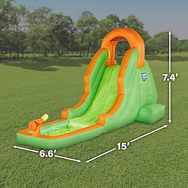 Sunny & Fun Compact Inflatable Water Slide Park - Heavy-Duty Nylon for Outdoor Fun - Climbing Wall, Slide, & Small Splash Pool - Easy to Set Up & Inflate with Included Air Pump & Carrying Case. View a larger version of this product image.