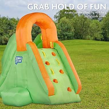 Sunny & Fun Compact Inflatable Water Slide Park - Heavy-Duty Nylon for Outdoor Fun - Climbing Wall, Slide, & Small Splash Pool - Easy to Set Up & Inflate with Included Air Pump & Carrying Case. View a larger version of this product image.