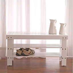 Slickblue Solid Wood Shoe Rack Entryway Storage Bench in White
