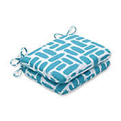 CC Outdoor Living Set of 2 Blue and White Baja Turquoise Rounded Corners Seat Cushion 18.5"
