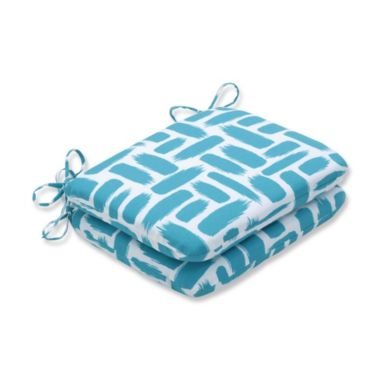CC Outdoor Living Set of 2 Blue and White Baja Turquoise Rounded Corners Seat Cushion 18.5". View a larger version of this product image.