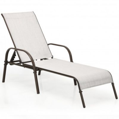 Costway Adjustable Patio Chaise Folding Lounge Chair with Backrest-Gray