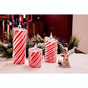 Icy Giftware Set of 6 Red and White LED Lighted Peppermint Candles Set Tabletop Decor