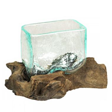 Contrast Rectangular Glass On Driftwood Decorative Bowl/Vase/Terrarium Succulent Planter. View a larger version of this product image.