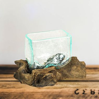 Contrast Rectangular Glass On Driftwood Decorative Bowl/Vase/Terrarium Succulent Planter. View a larger version of this product image.