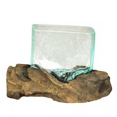 Contrast Rectangular Glass On Driftwood Decorative Bowl/Vase/Terrarium Succulent Planter. View a larger version of this product image.