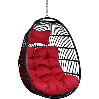 Sunnydaze Outdoor Resin Wicker Patio Julia Hanging Basket Egg Chair Swing with Cushions and Headrest - Red - 2pc. View a larger version of this product image.