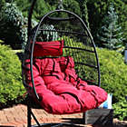 Alternate image 1 for Sunnydaze Outdoor Resin Wicker Patio Julia Hanging Basket Egg Chair Swing with Cushions and Headrest - Red - 2pc