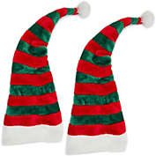 Blue Panda Santas Elf Hats, Red and Green Striped Hat (2 Pack)