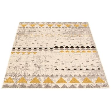 Chaudhary Living 7.75' x 10' Off White and Gray Geometric Rectangular Area Throw Rug. View a larger version of this product image.