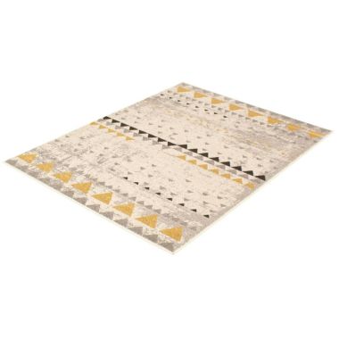 Chaudhary Living 7.75' x 10' Off White and Gray Geometric Rectangular Area Throw Rug. View a larger version of this product image.