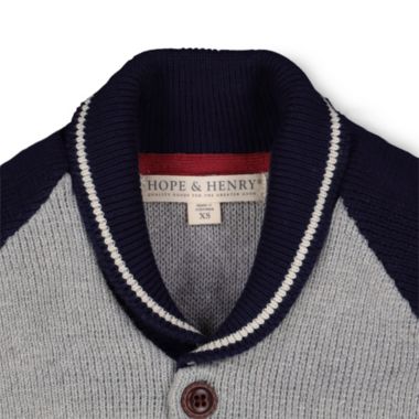 Hope & Henry Boys' Shawl Collar Sweater (Navy and Gray Rugby, 6-12 Months) | BABY