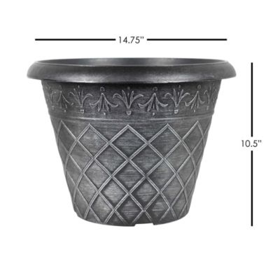 Garden Elements Outdoor Diamond Banded Plastic Planter, Silver, 14.75". View a larger version of this product image.