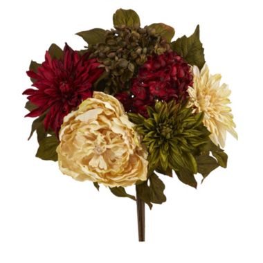 Nearly Natural Home Decorative 16"H Peony, Hydrangea and Dahlia Artificial Flower Bouquet - Set of 2. View a larger version of this product image.