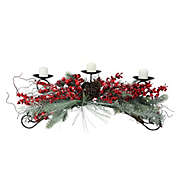 Melrose 30" Red Frosted Berry and Pine Needle Christmas Candle Holder