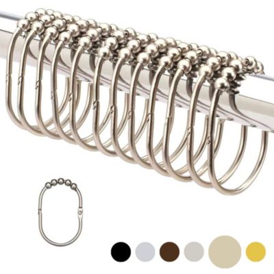 2LB Depot Wide Shower Curtain Rings/Hooks Set, Decorative Brushed Satin Nickel Finish, Easy Glide Rollers, 100% Rustproof Stainless Steel, Set of 12 Rings for Shower Rods