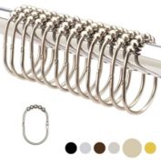 2LB Depot Wide Shower Curtain Rings/Hooks Set, Decorative Brushed Satin Nickel Finish, Easy Glide Rollers, 100% Rustproof Stainless Steel, Set of 12 Rings for Shower Rods