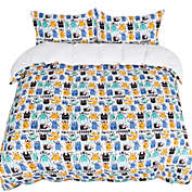 PiccoCasa Cutey Polyester Microfiber Kids Duvet Cover Set, 3 Piece Bedding Set Soft Fade & Wrink Dinosaur Print with 2 Pillowcases Twin