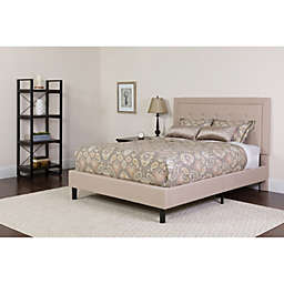 Flash Furniture Roxbury King Size Tufted Upholstered Platform Bed in Beige Fabric with Pocket Spring Mattress