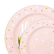 Smarty Had A Party Pink with White and Gold Birthday Round Disposable Plastic Dinnerware Value Set (120 Dinner Plates + 120 Salad Plates)