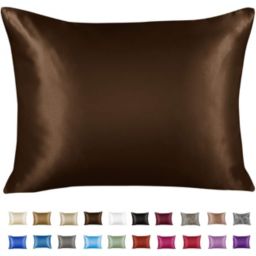 SHOPBEDDING Satin Pillowcase with Zipper - Standard Satin Pillowcase with Zipper, Brown (1 per Pack) By BLISSFORD