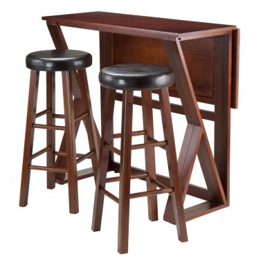 Winsome Harrington 3-Piece Drop Leaf High Table, 2 Cushion Round Seat Stools 29". View a larger version of this product image.