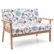 Gymax Modern Fabric Loveseat Sofa Couch Upholstered 2-Seat Wood Armchair