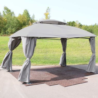 Sunnydaze Soft Top Rectangle Patio Gazebo with Screens and Privacy Walls for Backyard, Garden or Deck - 10&#39; x 13&#39; - Gray. View a larger version of this product image.